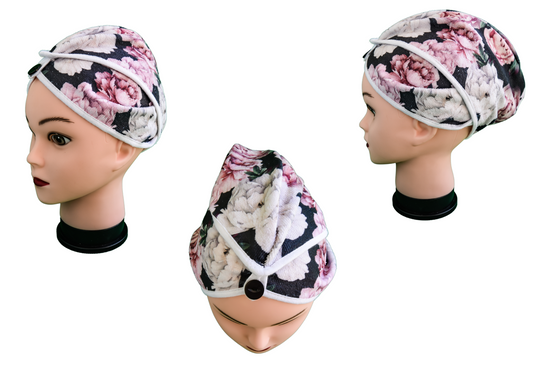 Quick-dry hair wrap - Black Peonies