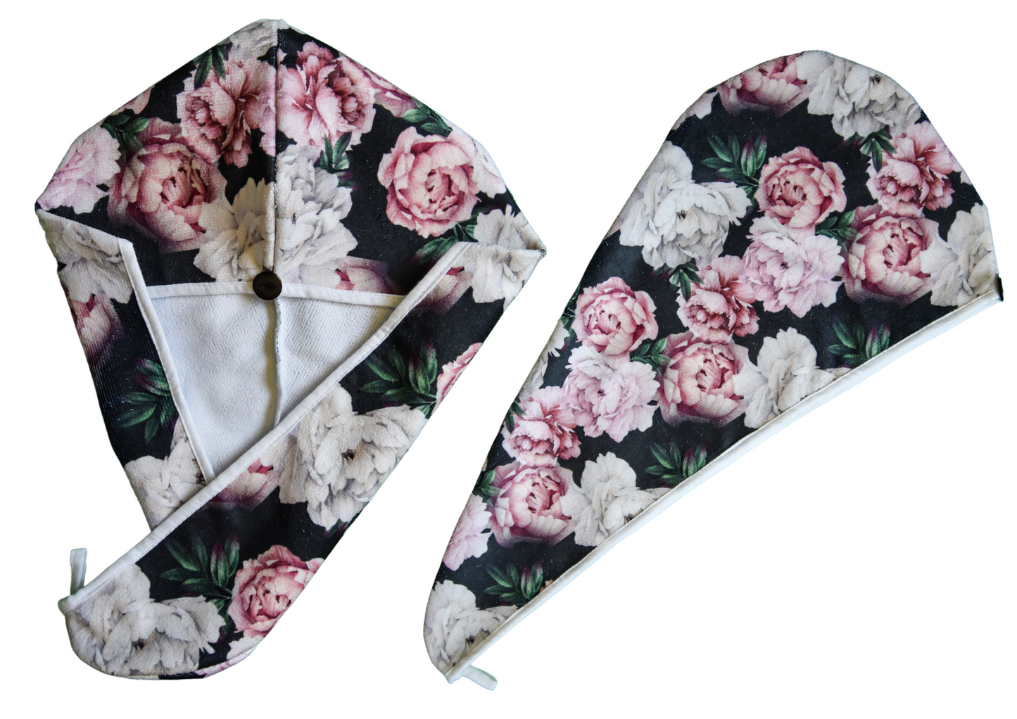 Quick-dry hair wrap - Black Peonies