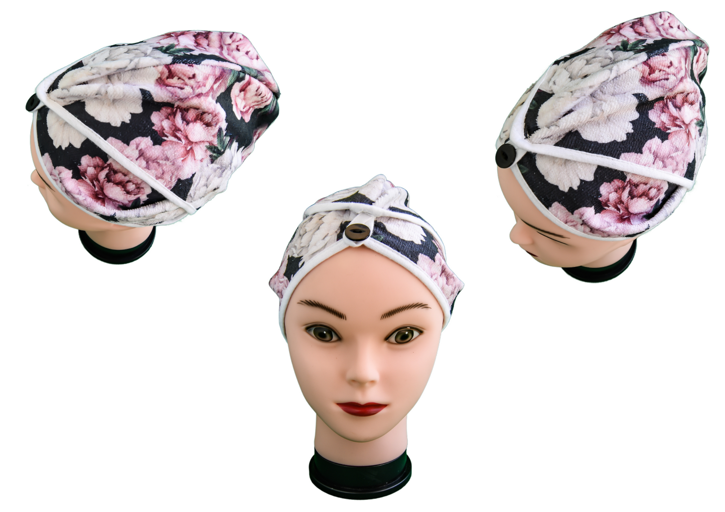 Quick-dry hair wrap - Black Peonies