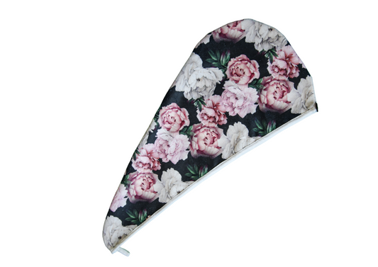 Quick-dry hair wrap - Black Peonies